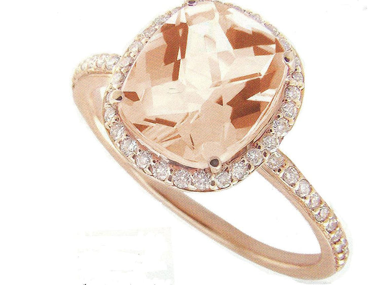 Cushion-cut Morganite Diamond Ring 14k Rose Gold