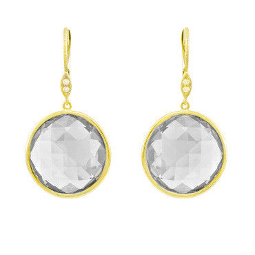 Yellow Gold White Topaz Circle Drop Earrings