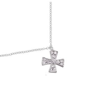 Diamond German Cross Necklace in White Gold