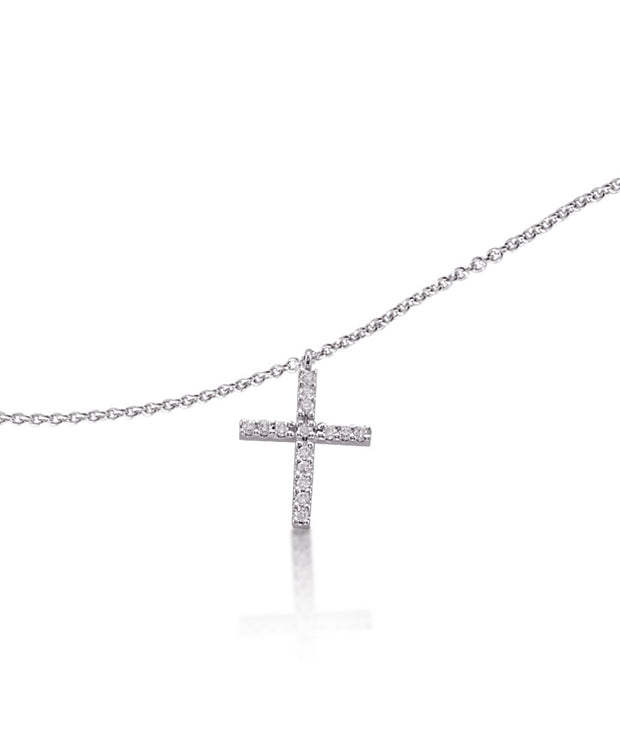 Classic White Gold Prong Set Diamond Cross