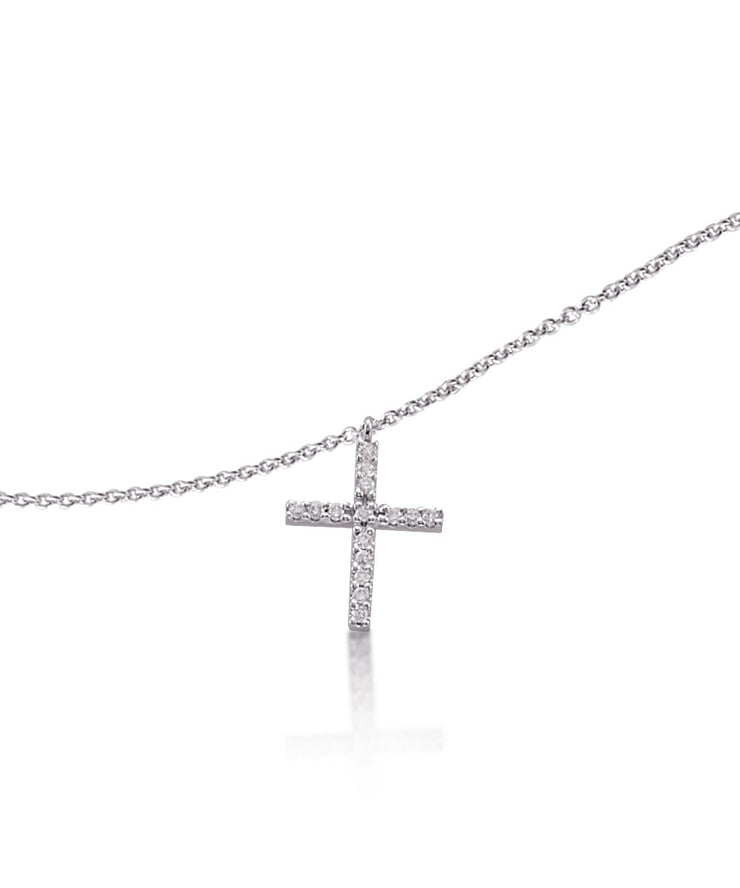 Classic White Gold Prong Set Diamond Cross