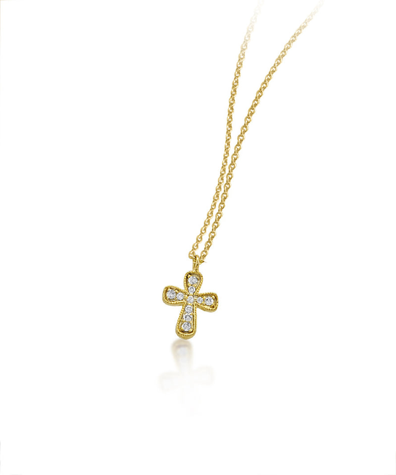 Gold Diamond Cross Diamond Bezel Accents Available in Yellow White and Rose Gold