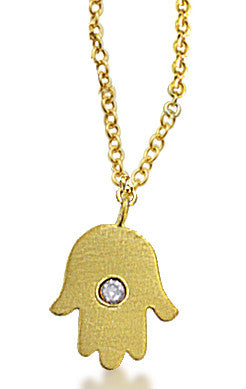 Yellow Gold Hamsa and Diamond Pendant Necklace