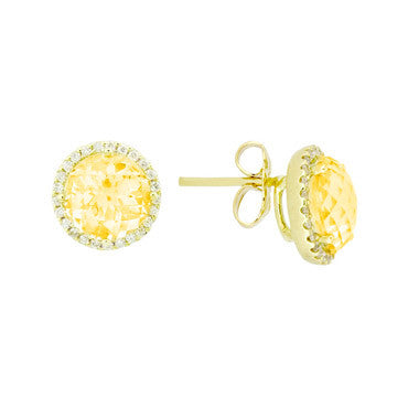 Citrine and Diamond Stud Earrings