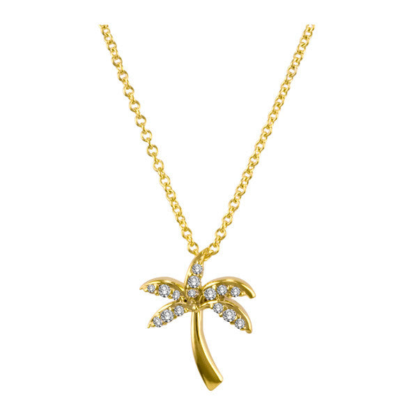 Yellow Gold Palm Tree Diamond Necklace
