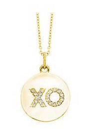 "XO" Diamond Hug and Kiss Disc Necklace