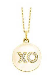 "XO" Diamond Hug and Kiss Disc Necklace
