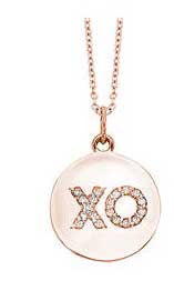 "XO" Diamond Hug and Kiss on Rose Gold Disc Necklace