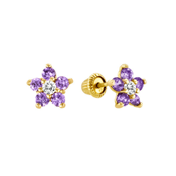 Amethyst Flower Studs in 14kt Yellow Gold