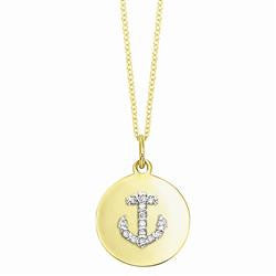 Anchor in Yellow Gold Disc with Diamonds Necklace