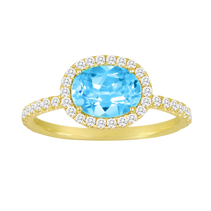 Blue Topaz Yellow Gold Diamond Cocktail Ring