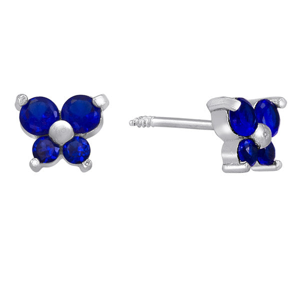 Butterfly Earrings in Silver and Created Blue Sapphire