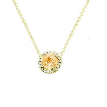 Citrine and Diamond Solitaire Necklace Yellow Gold