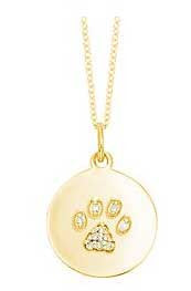 Diamond Paw Print Disc Necklace in Yellow Gold