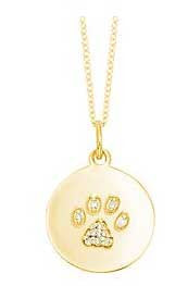 Diamond Paw Print Disc Necklace in Yellow Gold