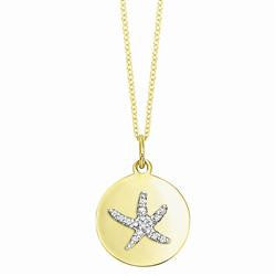 Diamond Starfish on Yellow Gold Disc Necklace