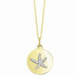 Diamond Starfish on Yellow Gold Disc Necklace