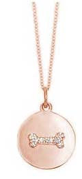 Dog Bone with Diamonds in Rose Gold Disc Necklace