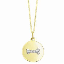 Dog Bone with Diamonds in Yellow Gold Disc Necklace