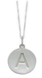 Embossed Initial Disc Necklace in White Gold