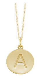 Embossed Initial Disc Necklace in Yellow Gold