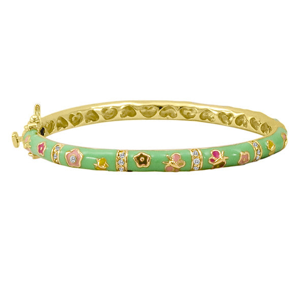 Enamel Baby Bangle with Flowers in Mint Green