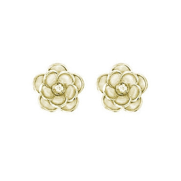 Flower Rose Stud Earrings in Yellow Gold