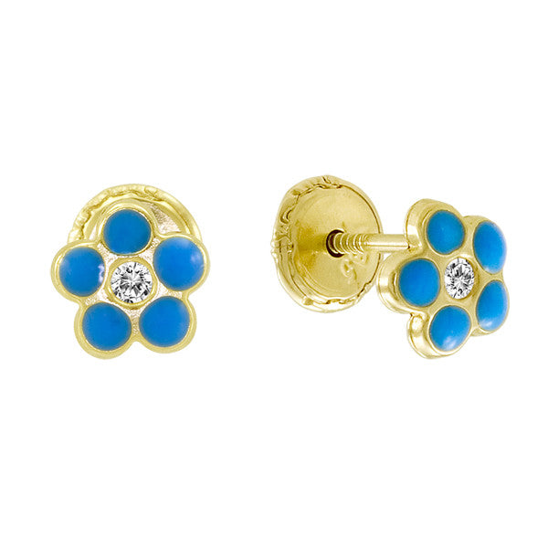 Gold Blue Enamel Flower Earings