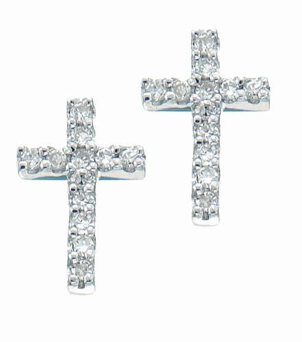 Gold Cross Earrings 14K White