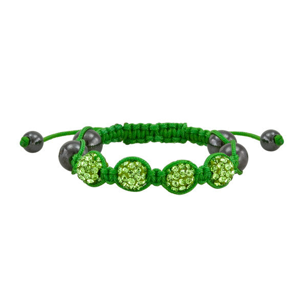 Green Rope and Crystal Shamballa Bracelet