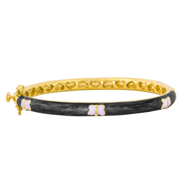 Grey Enamel White Butterfly Baby and Kids Bangles by Lauren Klein